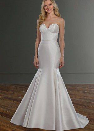 Strapless Sweetheart Ivory Satin Buttons Back Wedding Dress